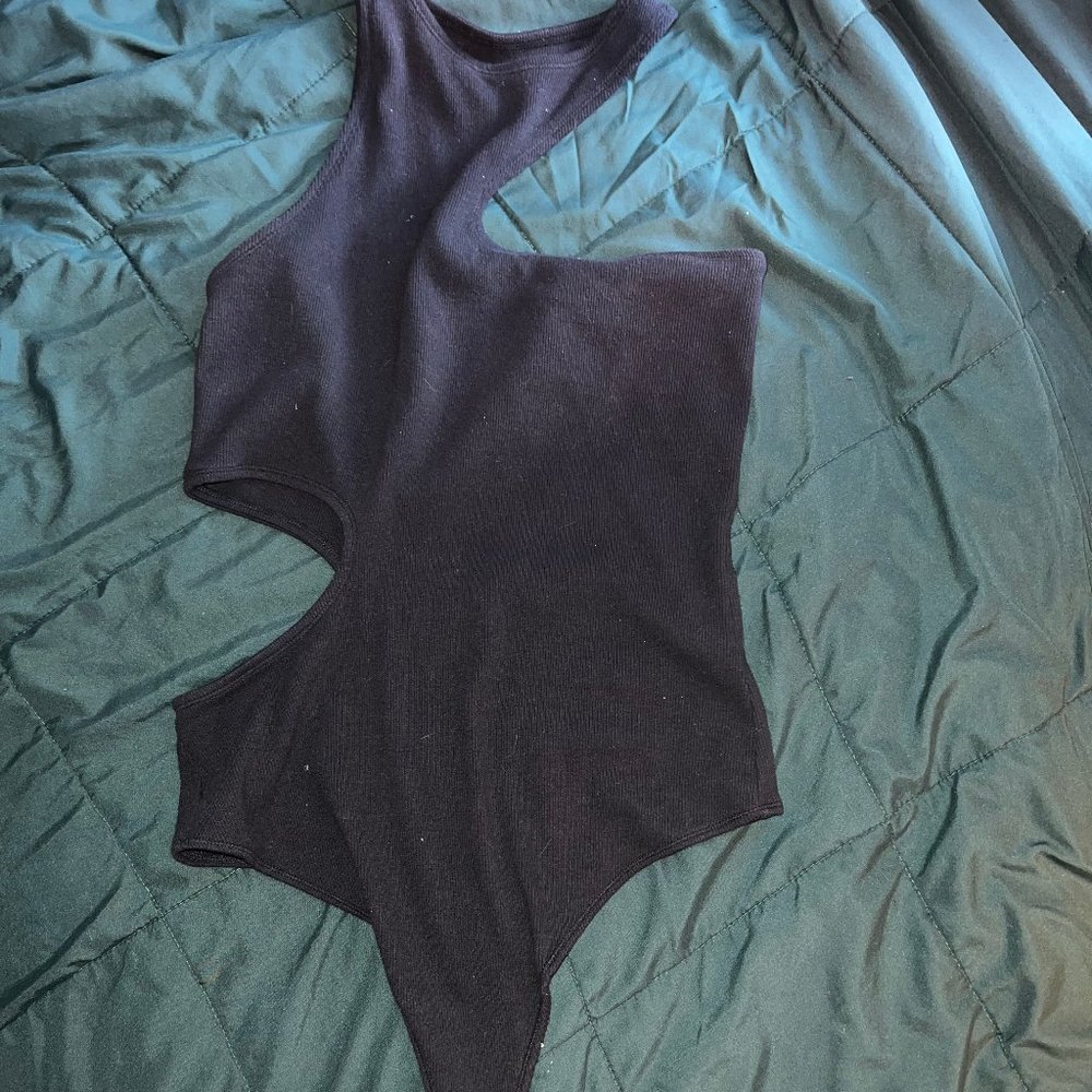 Abercrombie & Fitch Soft A&F Rib Ribbed Black Bodysuit Thong Cutouts